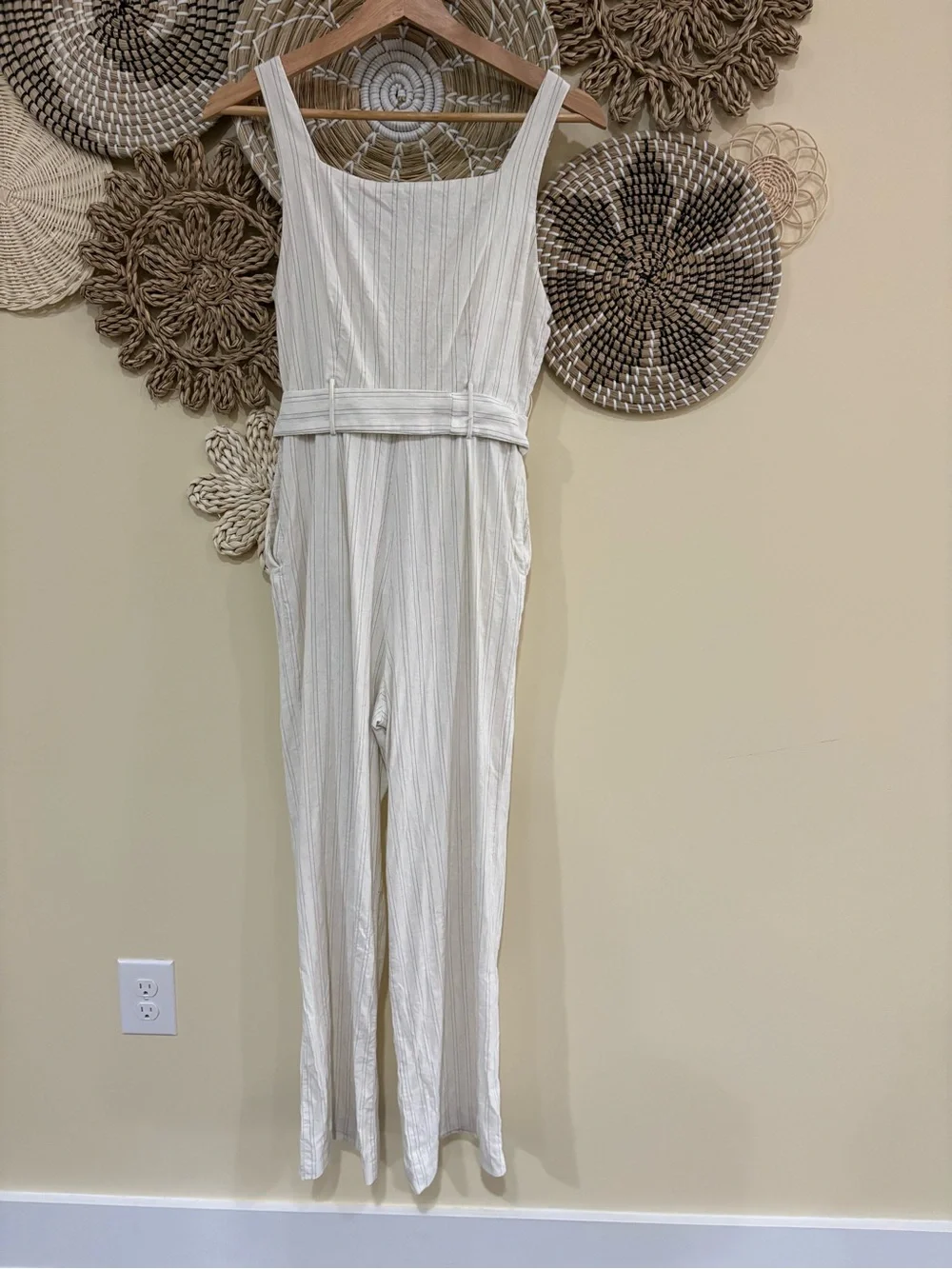 Mango / MNG Cream color Striped  Jumpsuit Women’s Size XS